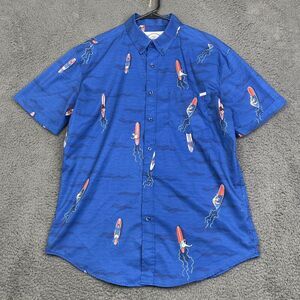 RSVLTS Shirt Mens Large Blue Surfer Button Up Short Sleeve Beach Summer Fun